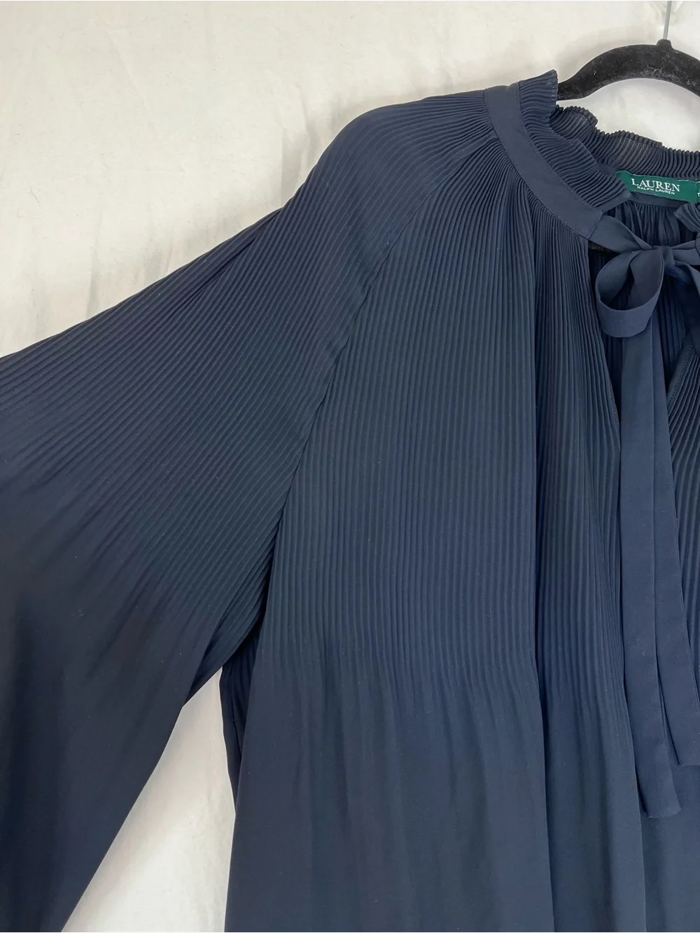 Lauren Ralph Lauren Georgette Tie-Neck Top LRL Blue 3XL Pleated Classic Office